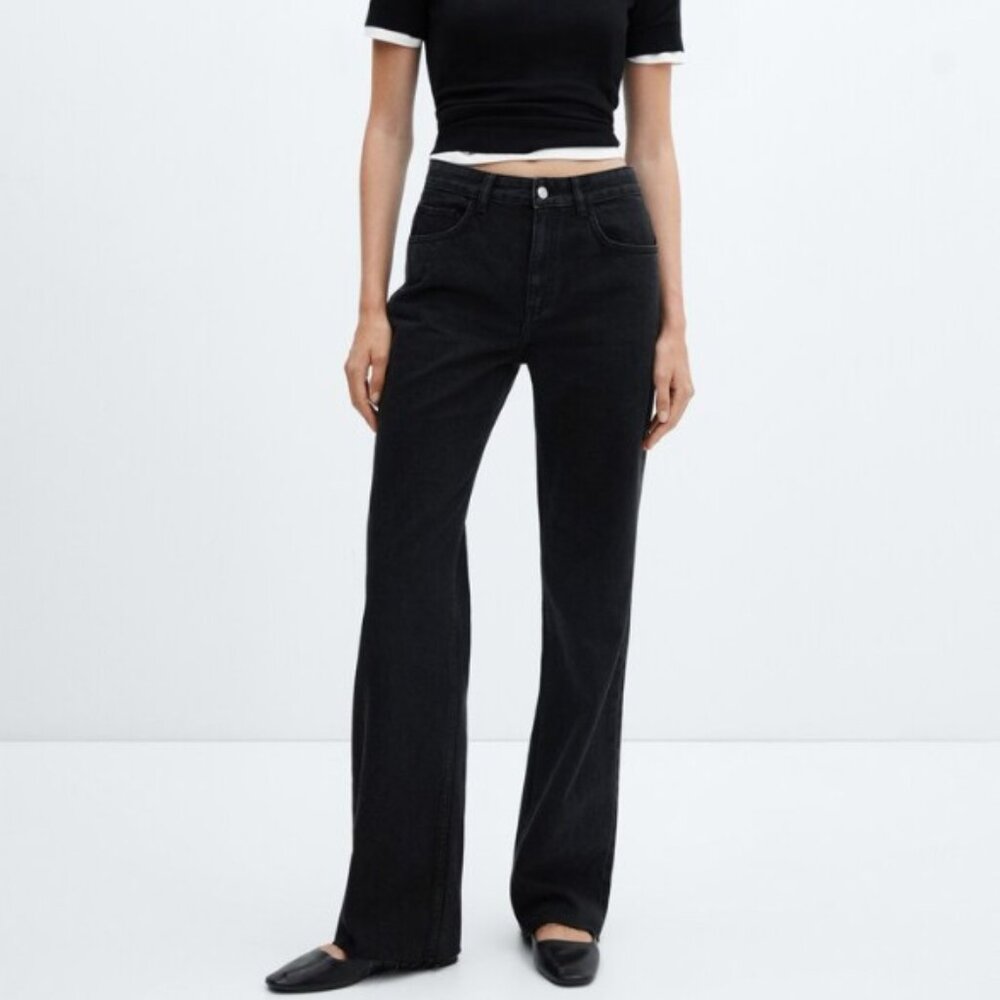 Mango Black Wide leg mid-rise jeans - Size 8 - EUC - Picture 2 of 4
